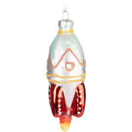 BRUBAKER Rocket Glass Christmas Bauble - Hand Painted and Mouth-Blown - Rocket Start Christmas Tree Decoration Funny - Christmas Tree Bauble Figure Christmas Decoration Pendant - Decorative Tree