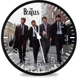 Borderless Black Frame Beatles Wall Clock Large 12'' Clear Glass Face Silent Non-Ticking Nice for Gift or Décor G80