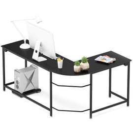 Teraves Modern L-Shaped Desk Corner Computer Desk Home Office Study Workstation Wood & Steel PC Laptop Gaming Table