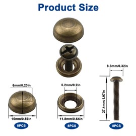 ZIUZI Brass Decorative Bolts with Caps, 8 Pack Antique Bronze Bolt Screws and Decoration Covers Kit for Mirror, Picture, Wood Box, Coat Hooks, Handle, Shutter, Furniture Repairing (15mm Cap Diameter)