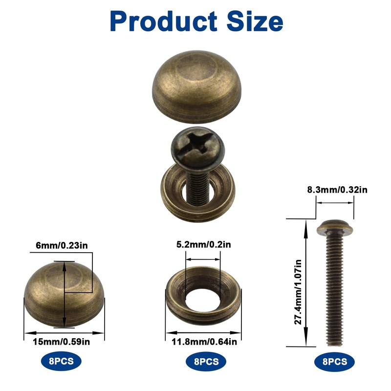 ZIUZI Brass Decorative Bolts with Caps, 8 Pack Antique Bronze