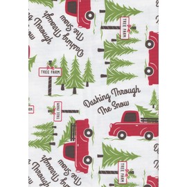 Kane Home Vinyl Tablecloth, Red Truck Christmas Tree Farm Design, Eco Friendly PEVA, Flannel Backed (60 Round)