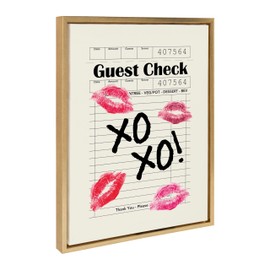 Kate and Laurel Sylvie XOXO Kisses Guest Check Framed Canvas Wall Art by Alli Standefer, 18x24 Bright Gold, Modern Cute Lipstick Art for Wall