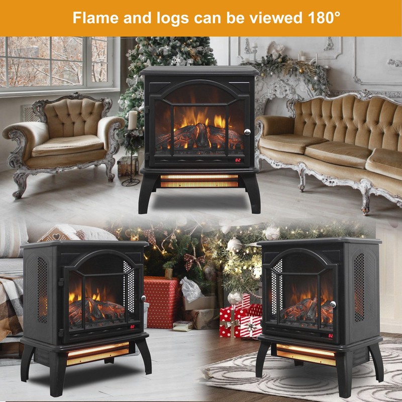 Innoflame 18" Electric Fireplace Stove, Freestanding Fireplaces Heater with Realistic