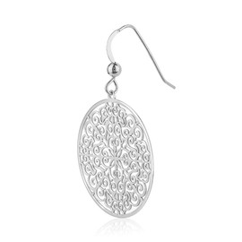 Vanbelle Sterling Silver Jewelry - Rhodium Plated with 925 Stamp - Intricate Laser Cut Filigree Earring - Lightweight partywear dangler - lightweight Elegant handcrafted Earring for Women