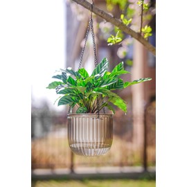Melphoe Melphoe 2 Pack Self Watering Hanging Planters Indoor Flower Pots, 6.5 Inch Outdoor Hanging Plant Pot Basket, Plant Hanger with 3Hooks Drainage Holes for Garden Home (Gray)