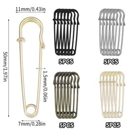 SANJAOYEE Safety Pins, Extra Large, Stylish, 20 Pieces, 2 inches (50 mm), Quilt Pins, Brooch Pins, Handmade Crafts, Accessory Parts