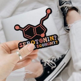 Serotonin in This Economy Patch Funny Meme Brain Mental Health Humor Sarcastic Joke Gift Serotonin in This Economy Embroidery Patches for Clothes Backpacks Hats Bags Iron On Sew Embroider Patch 3"