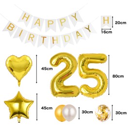25th Birthday Balloons, Balloons, Decoration Set, Number Balloons, 25 Happy Birthday Garland, Heart Balloons, Confetti Balloons, Birthday Balloons, For Adults, Boys, Girls, Gold