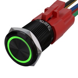 APIELE 16mm Momentary Black Push Button Switch On Off with 12V LED Angel Ring Head for 16mm 0.63" Mounting Hole with Wire Socket Plug Self-Reset (Green/Black Shell)
