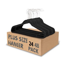 Urby Extra Wide Hangers for Plus Size Clothes, Ganchos para Colgar Ropa,21 Inch Super Plus Size Hangers Ideal for XL, XXL Shirts, Coats, Dresses, Etc. Velvet. Black. 24pk.