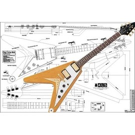 Luthiers Supplies Gibson Flying V Korina Electric Guitar Plans - Vintage Sunburst - Right Handed - Full Scale - 24-3/4" Scale Length - 33" x 47" A0 Size