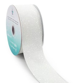 CT CRAFT LLC Glitter Wired Ribbon 1.5" x 20 Yards White for Christmas Home Decor Bow Gift Wrapping DIY Crafts Wreath