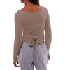 OFSOAK Women's Crop Sweater Tie Front Drawstring Long Sleeve V-Neck