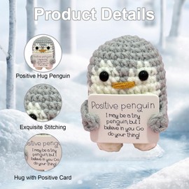 Tomtary Positive Funny Penguin, Knitted Cute Penguin Doll with Positive Card Crochet Encourage Penguin Creative Plush Emotional Support Penguin for Adult Lovers Birthday Thanksgiving