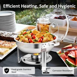 YORKING 2 Pack 5QT Chafing Dish Buffet Set, Round Chafing Dish Buffet Set with Glass Lid & Holder,Buffet Servers and Warmers Set Food Warmer for Parties Weddings Catering and Dinners