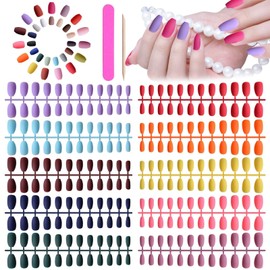 720 Pcs Coffin Matte Press on Nails, TOROKOM Ballerina Professional Short Nail Art Set, Full Cover Acrylic False Gel Nails Pure Color Fake Nails with Nail File & Stick for Salons