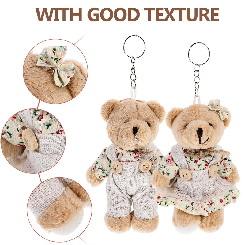 CALLARON 2-Piece Bear Plush Keychain Set for Couples Matching Bag