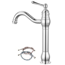 gotonovo Single Handle Vessel Sink Faucet 360° Swivel Bathroom Faucet One Hole Farmhouse Lavatory Vanity Faucet Bowl Sink Mixer Tap Without Pop Up Drain, Polish Chrome