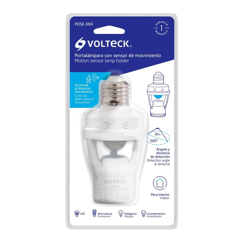 Volteck POSE-360 Portalámpara con sensor de movimiento, Color blanco
