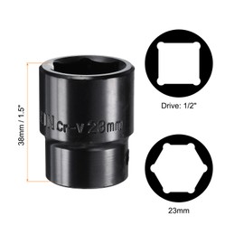sourcing map 1/2" Drive 6 Point Pneumatic Socket 23mm Metric Shallow Impact Socket Chrome Vanadium Steel Square Drive 6-Point Sockets Mechanic Hand Tool for Pneumatic Wrench, Black
