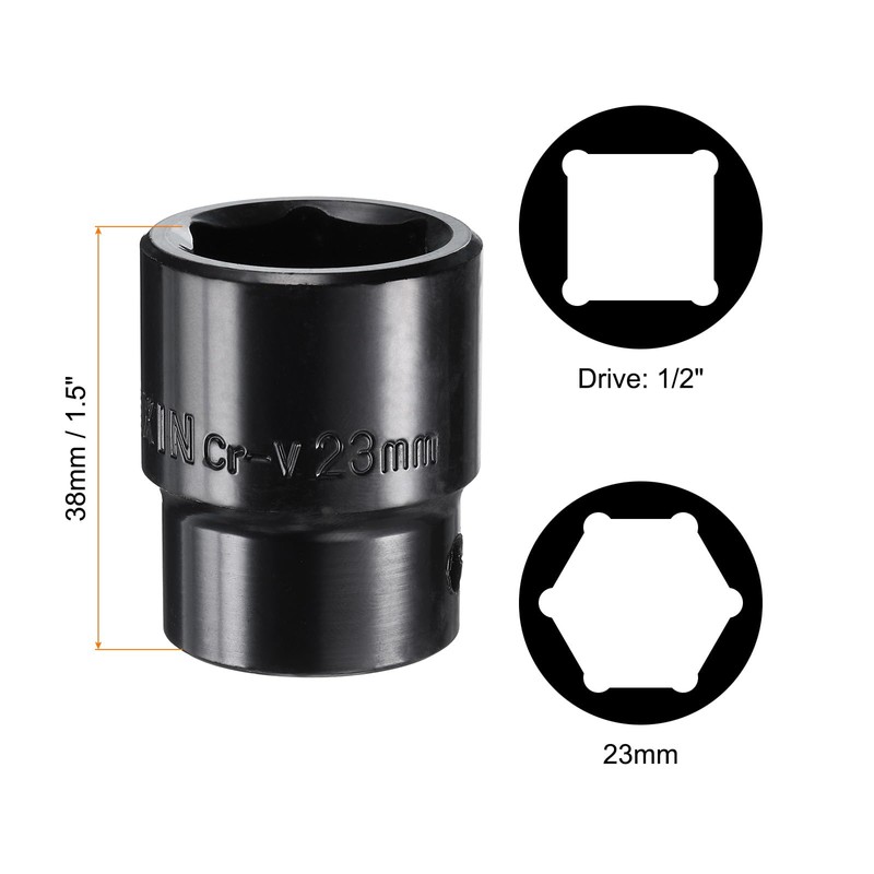 sourcing map 1/2" Drive 6 Point Pneumatic Socket 23mm Metric