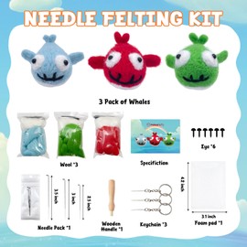 Needle Felting Kit, 3 Pcs Sharks Wool Needle Felting Kit for Beginners & Adult, Animal Doll Making Set with Video Instruction, Craft Party Supplies, Tools & Foam Pad, DIY Home Decor, Birthday Present