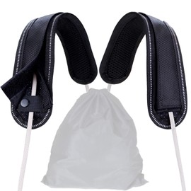 nikowaku Shoulder Pads, Shoulder Pads, 2-piece Set, Long, Drawstring, Reducing Biting, Cushion, Mesh Design, Knapsack, Drawstring Cover, Camera Belt, Reflector Included, Black