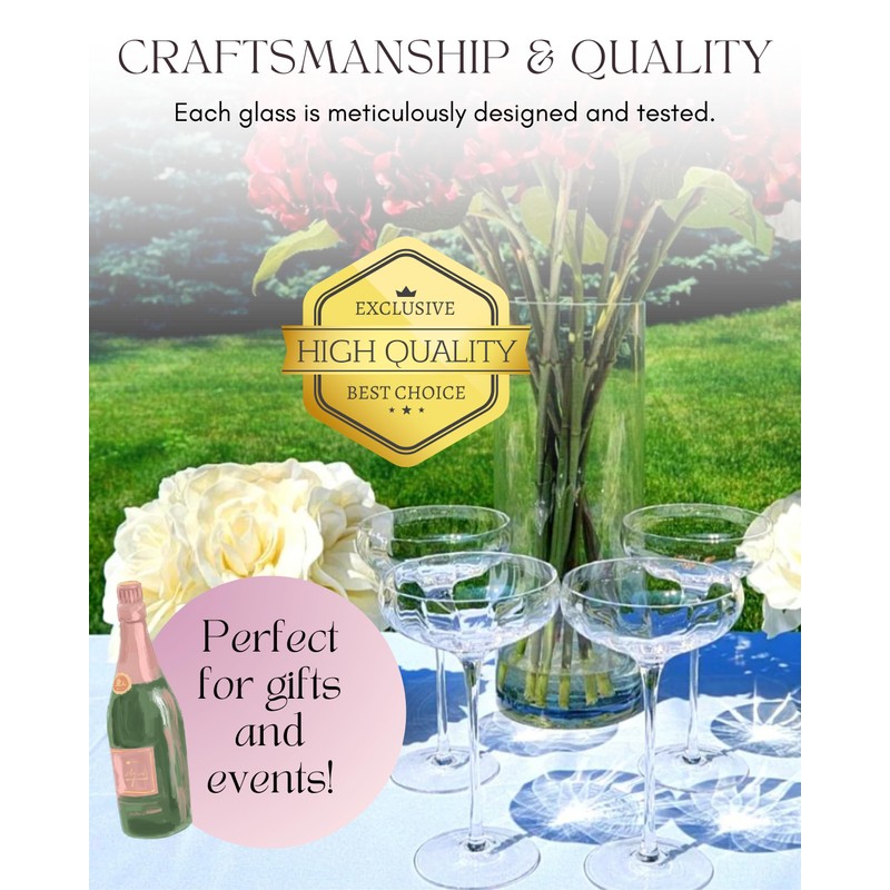 Rounded Cocktail Coupe Glasses – Set of 4 Elegant 8oz