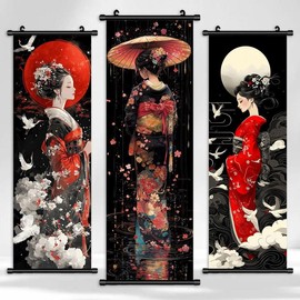 Samurai Pattern Canvas Painting, 3 Counts/set Modern Wall Art Painting, Wall Art Decor for Home Living Room Bedroom Office - Specification: C, Color: Multicolor