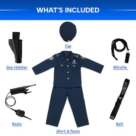 Dress Up America Dress Up America Children Police Costume For Boys - Includes Shirt, Pants, Hat, Belt, Whistle, Gun Holster, and Walkie Talkie Police Costume Kids Cop Set