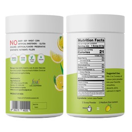 Vegs Lemon Juice Powder - Freeze Dried Organic Lemon Juice Concentrated Instant Powder with Natural Vitamin C & Electrolytes for Hydration, Beverages, Lemonade, Cooking, Flavoring, Sugar Free - 6 oz
