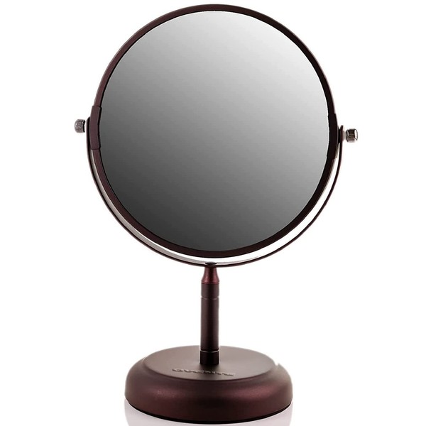 OVENTE 7'' Tabletop Vanity Makeup Mirror, 1X & 5X Magnification, Spinning Double Sided Round Magnifier, Ideal for Dressers, Vanity, Office & Bathroom, Antique Bronze MNLDT70ABZ1X5X
