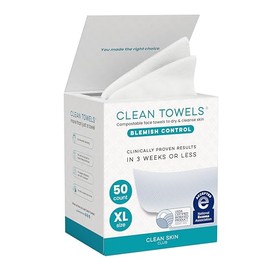Clean Skin Club Blemish Control Clean Towels® XL, Compostable Face Towels, Light Exfoliation for Oily Skin, Eczema Association Accepted Disposable Face Towelette, Makeup Remover Dry Wipes, 50 count