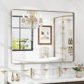 40x30 Inch Brushed Nickel Bathroom Mirror, Brushed Silver Metal Framed Wall Mirror, Rounded Corner Rectangle Modern Vanity Mirror, Tempered Glass, Anti-Rust, Shatterproof (Horizontal/Vertical)