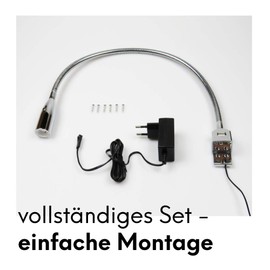 kalb Material für Möbel Flexible LED Bed Light / LED Reading Light with Integrated USB Charging Function Chrome-Plated (Set of 1 or 2 Chrome), Selection: Set of 1 Chrome