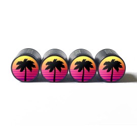 AutoValveCaps Exotic Beach Palm Trees (Style 16) Tire Valve Caps - Black Aluminum - Set of 4
