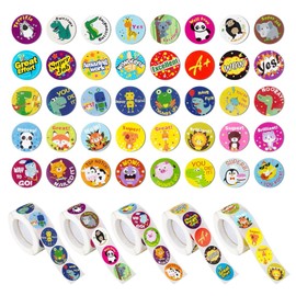 Yamibobo 2500pcs Multicolor Cartoon Animal Motivational Stickers, 5 Roll, 40 Styles, Round, Indoor/Outdoor, Animal & Motivational, Vinyl, Sticker Roll