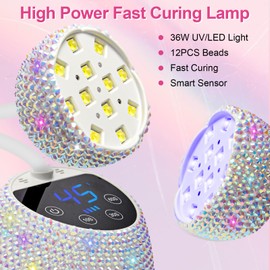 CGBE UV LED Nail Lamp, 36W Mini Cordless Flash Cure Lamp, USB Rechargeable Goosenecks LED Nail Light with 4 Timers & Auto Sensor for Salon Home DIY Use, White Diamond