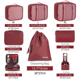 BAGAIL 8-Piece Packing Cubes, Clothes Bags, Packing Cubes, Packing Cubes, Packing Bags Set for Holidays and Travel, Suitcase Organiser, Travel Cube, Organiser System for Suitcases, burgundy