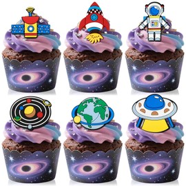 24 PCS Space Astronaut Cupcake Ring Toppers