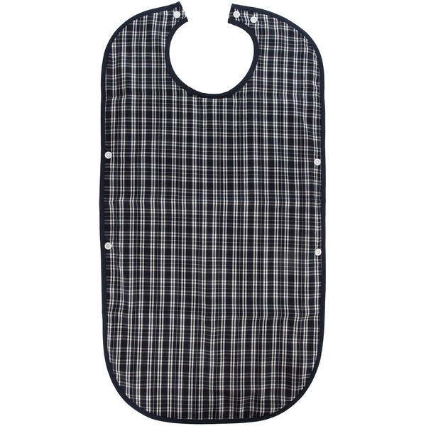Home-X - Adult Bib Waterproof Mealtime Protector, Guaranteed Comfort with Adjustable Straps for Men and Women of All Ages, Navy/White Plaid Pattern