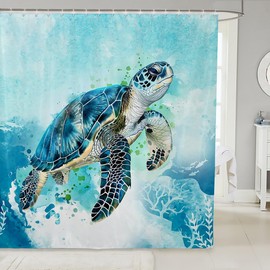 Feelyou Sea Turtle Blue Teal Shower Curtain 72"x78" Kids Ocean Bathroom Shower Curtain Set for Boys Girls Teens Beach Coastal Bath Curtain Waterproof Animal Bathroom Accessories Room Decor Polyester