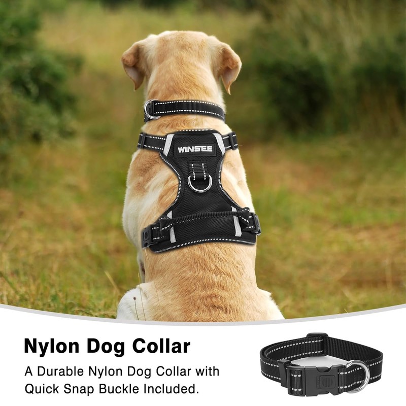 WINSEE Dog/Pet Harnesses No Pull with Dog Collar, Adjustable Reflective