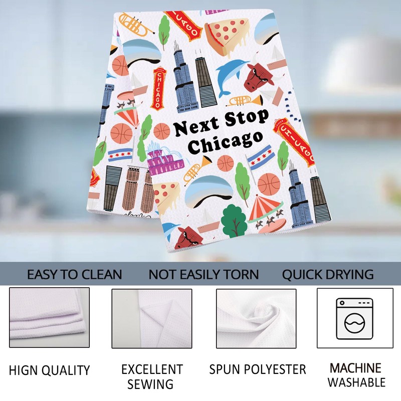 MNIGIU Chicago Symbols Kitchen Towel Chicago Lover Gift Chicago Landmarks