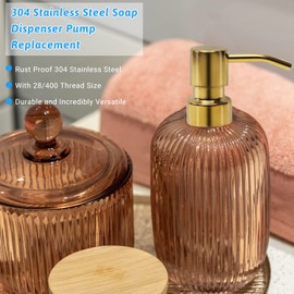 MroMax 3Pcs 304 Stainless Steel Soap and Lotion Dispensers Replacement Pump for 28/400 Bottles Jars, Bathroom Lotion Pump Head Champagne Gold Tone