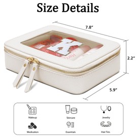 CLOUDWINGS Cosmetic Bags for Women - Initial Toiletry Bag for Girls with Zipper, Clear & Potable Makeup Bag for Travel, Cosmetic Pouch Perfect Gifts for Graduation (Beige, K)