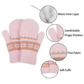 FGSS Winter-Knit-Mittens for Kids - Warm Stretchy Outdoor Gloves Boys-Girls Cute Snowflakes Gloves for 6-12Years