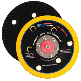 TCP Global 5" DA Sander & Polisher Backing Plate Pad, Hook & Loop, 6 Hole Pattern Dustless - Dual-Action Random Orbital Sanding Pad - Low Profile Edge, Medium Density - for Auto Woodworking Sandpaper