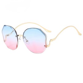 Chinshwehaw 2025 Designer Sunglasses Women - Frameless Geometric Cat Eye, Gold Metal Frame & Blue Pink Gradient Lens, UV400, Lightweight Luxury Sun Glasses for Driving, Beach, Street Style